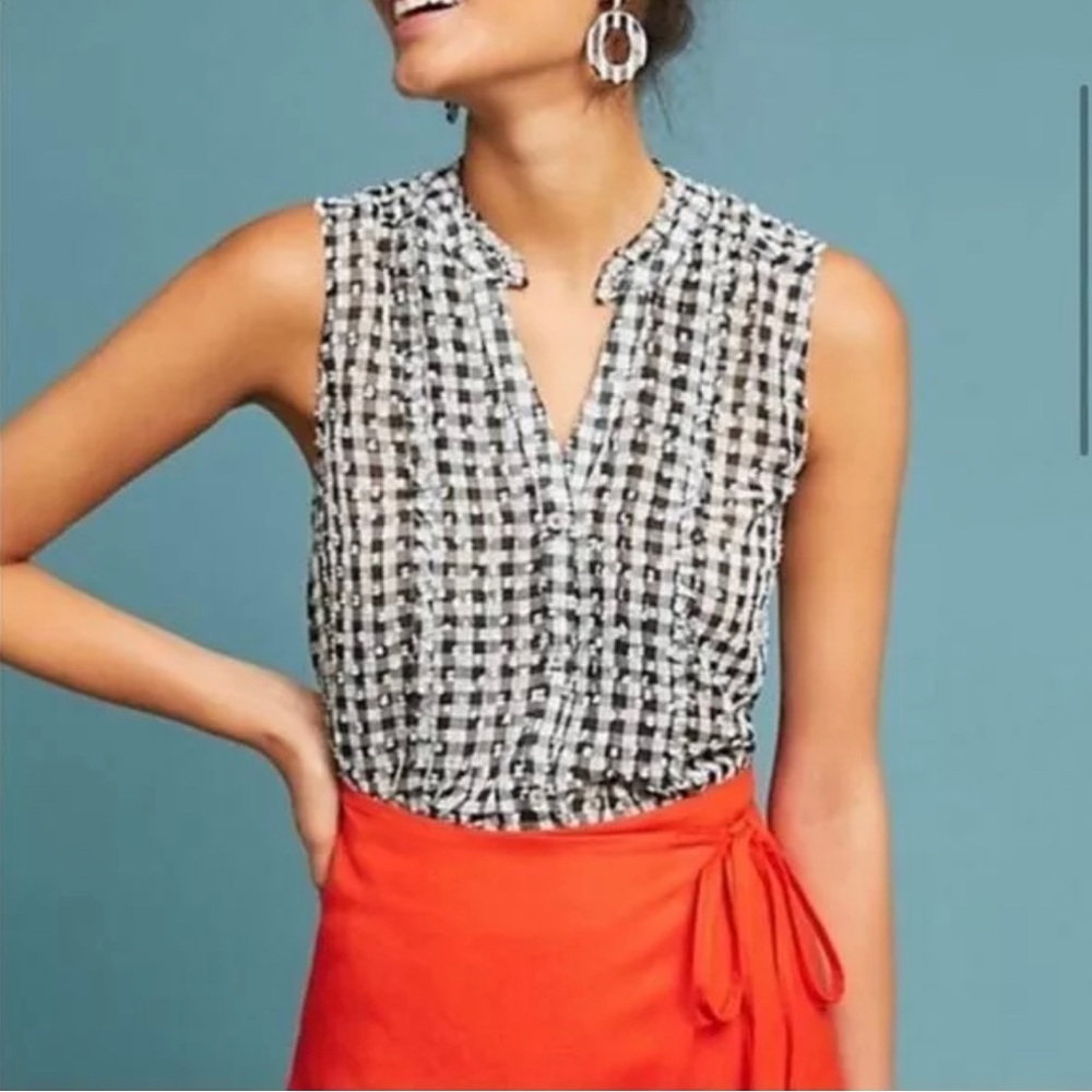 NWOT Anthropologie Maeve Sleeveless Button Down Gingham Top Size XS